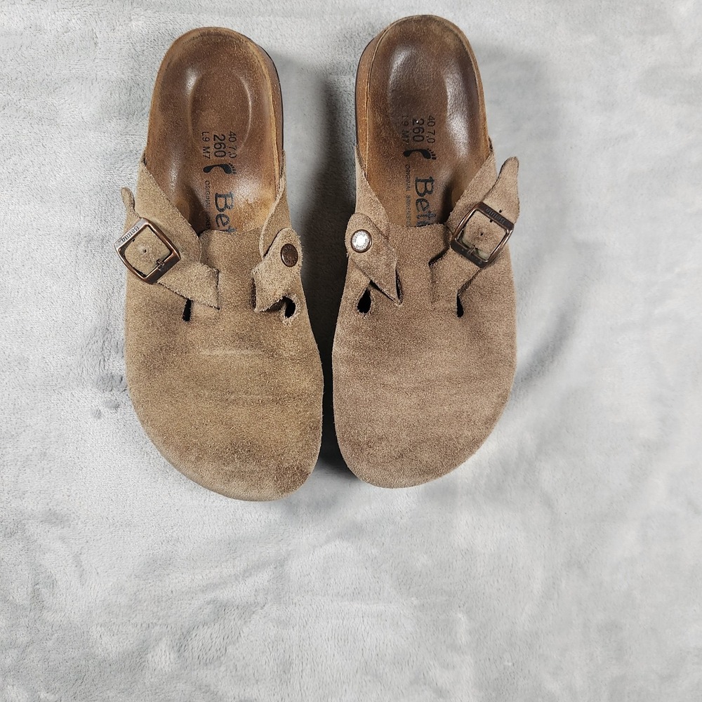 Vintage Betula by Birkenstock Taupe Suede Clogs Mules 40 EU L9 M7 Boston EUC Y2K